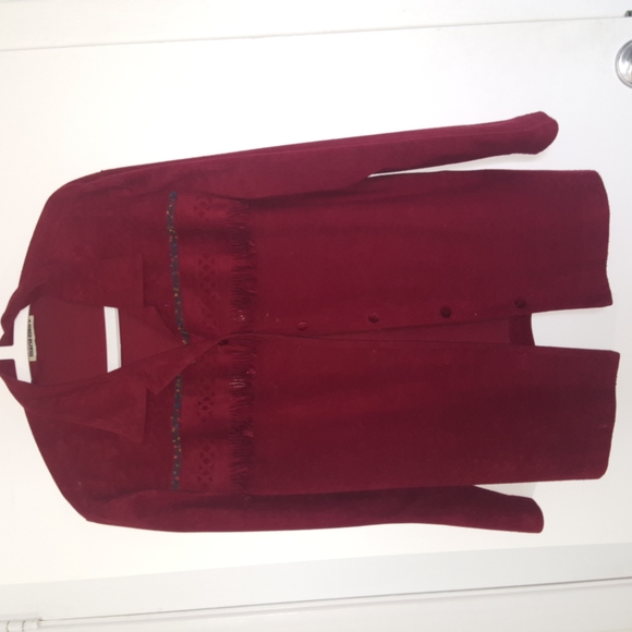 Ruby red velvet pants & jacket suit - Picture 3 of 6